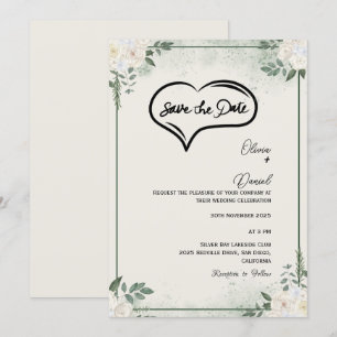 Greenery Rustic Save The Date Invitation