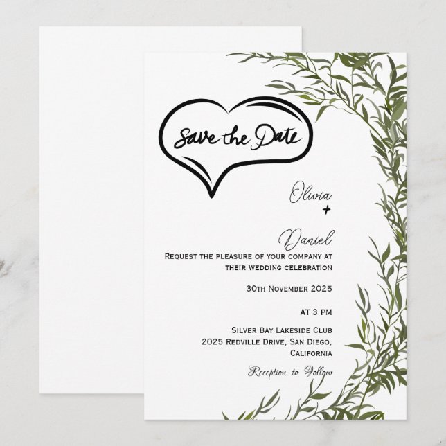Greenery Rustic Save The Date Invitation (Front/Back)