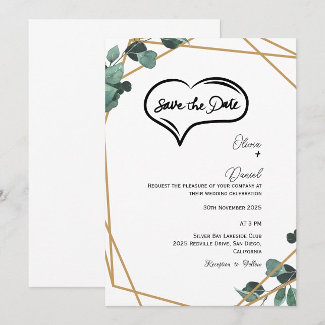 Greenery Rustic Save The Date Invitation (Front/Back)