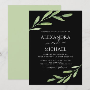 Greenery Rustic Simple Elegant Watercolor Wedding Invitation