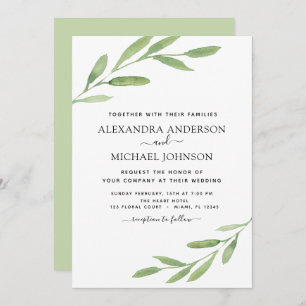 Greenery Rustic Simple Elegant Watercolor Wedding Invitation