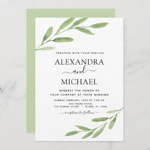 Greenery Rustic Simple Elegant Watercolor Wedding Invitation