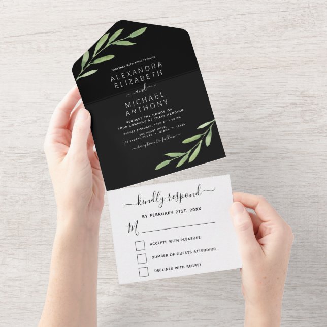 Greenery Rustic Simple Elegant Wedding All In One Invitation (Tearaway)