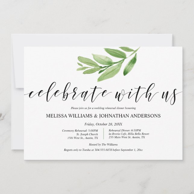 Greenery Rustic Wedding Rehearsal and Dinner Invitation (Front)