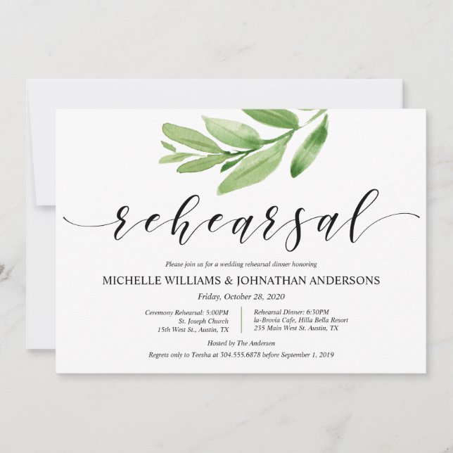 Greenery Rustic Wedding Rehearsal and Dinner Invitation (Front)