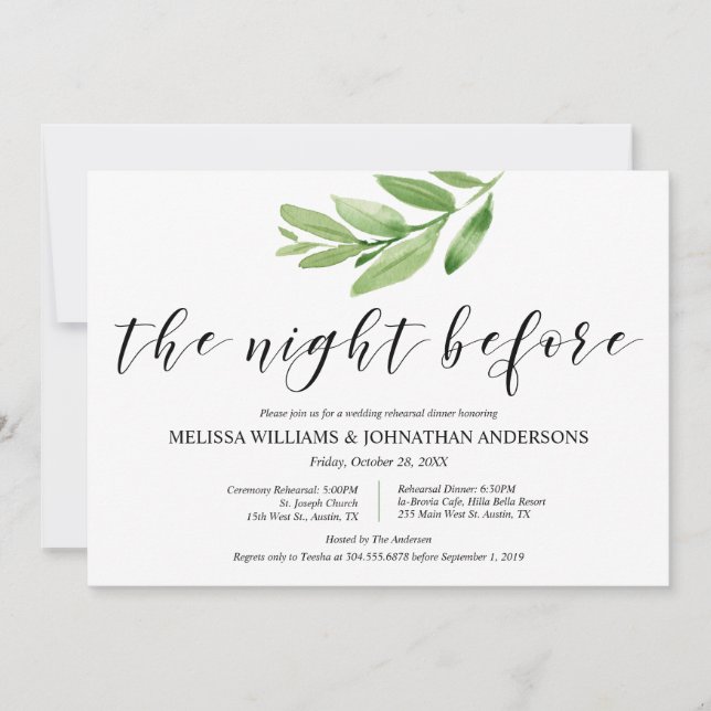 Greenery Rustic Wedding Rehearsal and Dinner Invitation (Front)