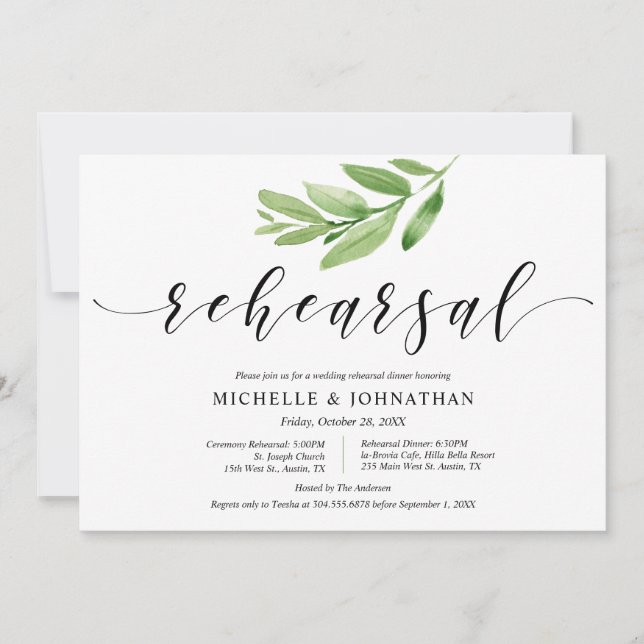 Greenery Rustic Wedding Rehearsal and Dinner Invitation (Front)