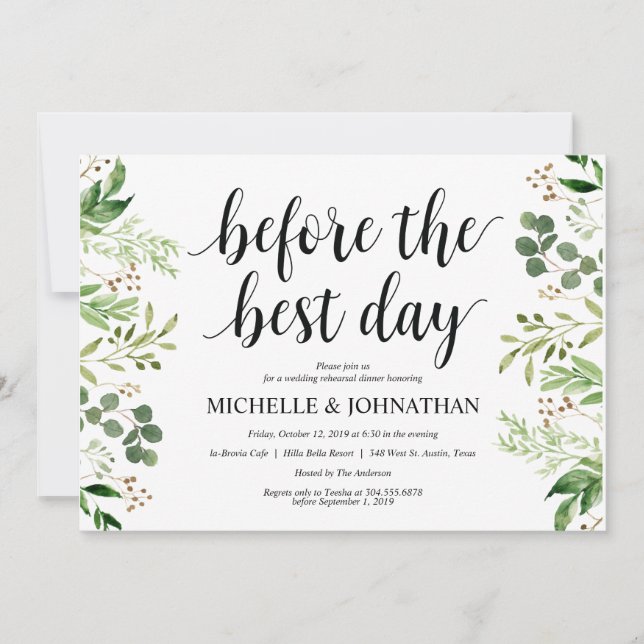 Greenery Rustic Wedding Rehearsal Dinner Invites (Front)