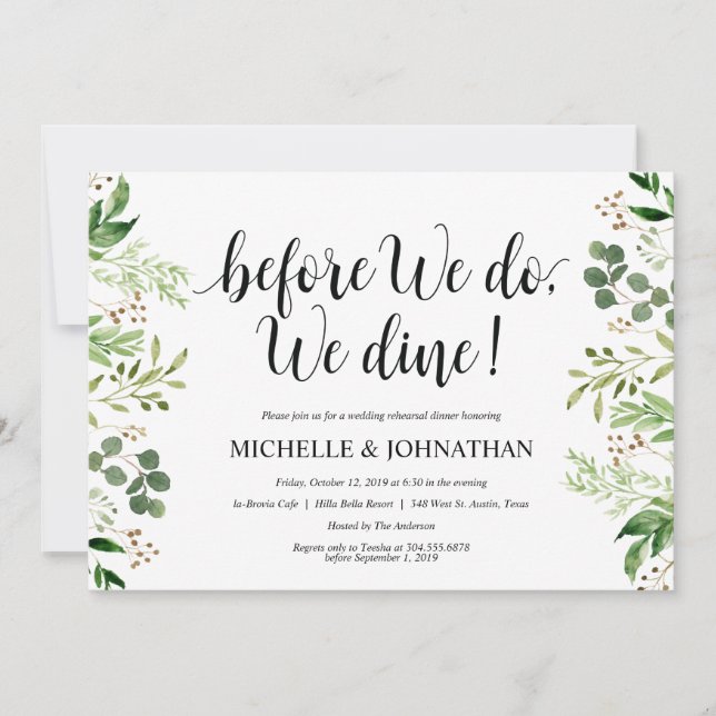 Greenery Rustic Wedding Rehearsal Dinner Invites (Front)