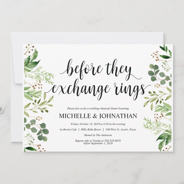 Greenery Rustic Wedding Rehearsal Dinner Invites (Front)