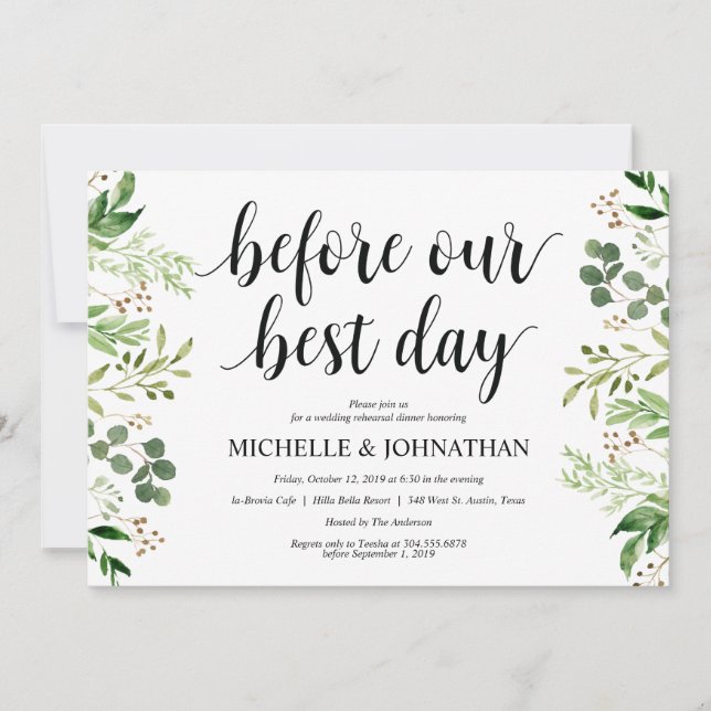 Greenery Rustic Wedding Rehearsal Dinner Invites (Front)