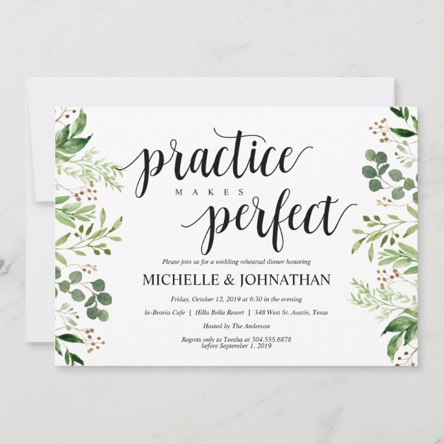 Greenery Rustic Wedding Rehearsal Dinner Invites (Front)