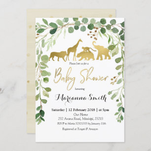 Greenery Safari Animal Baby Shower Invitation