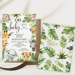 Greenery Safari Animals Baby Shower  Invitation