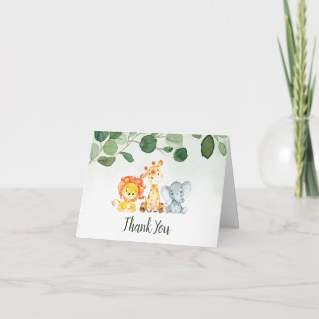 Greenery Safari Animals Baby Shower Thank You Card (Front)