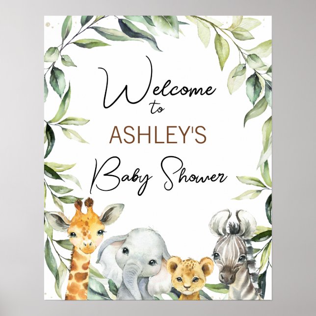 Greenery Safari Baby Shower Welcome Poster (Front)