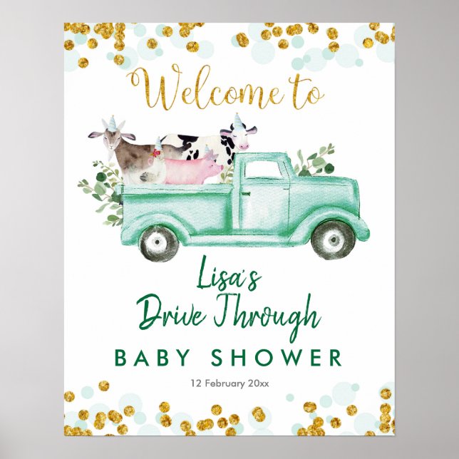 Greenery Safari Drive by Baby Shower Welcome Sign (Front)