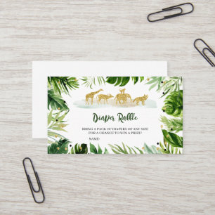 Greenery Safari Jungle Baby Shower Diaper Raffle Business Card