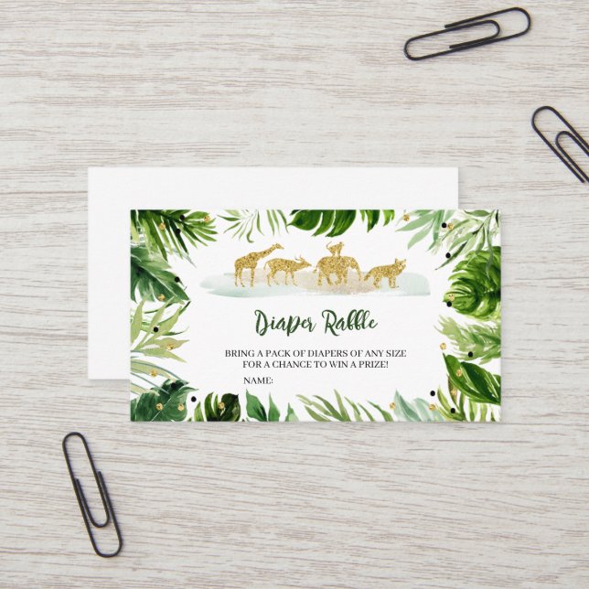 Greenery Safari Jungle Baby Shower Diaper Raffle Business Card (Front/Back In Situ)