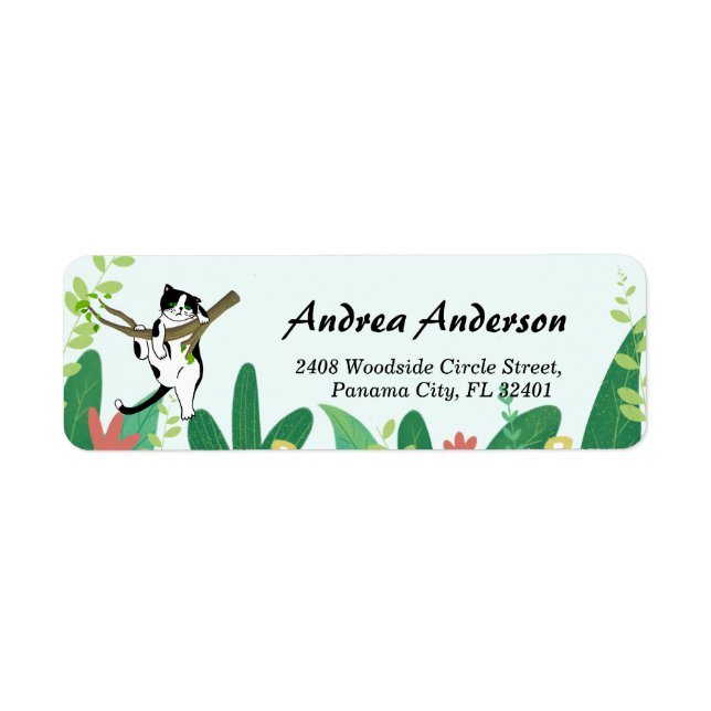 Greenery Safari Kitty Cat Return Address Label (Front)