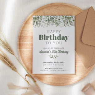 Greenery Sage Green Birthday Party Invitation