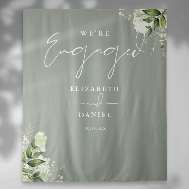 Greenery Sage Green Engagement Party Backdrop Tapestry (Greenery Sage Green Engagement Party Backdrop)