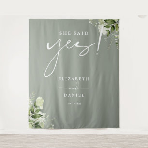 Greenery Sage Green Engagement Party Backdrop Tapestry