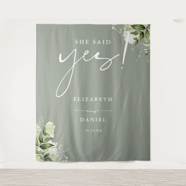 Greenery Sage Green Engagement Party Backdrop Tapestry (Front)