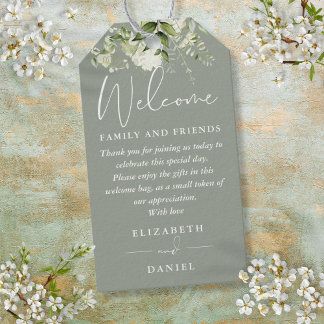 Greenery Sage Green Favor Welcome Basket Bag Gift Tags