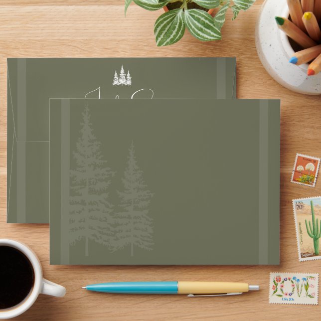 Greenery Sage Green Pine Trees Return Address Envelope (Desk)