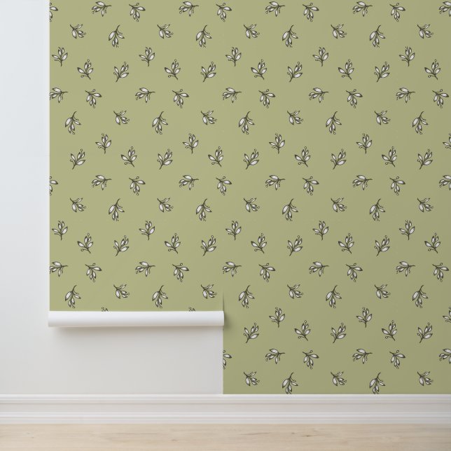 Greenery sage green rustic floral  wallpaper (Application)