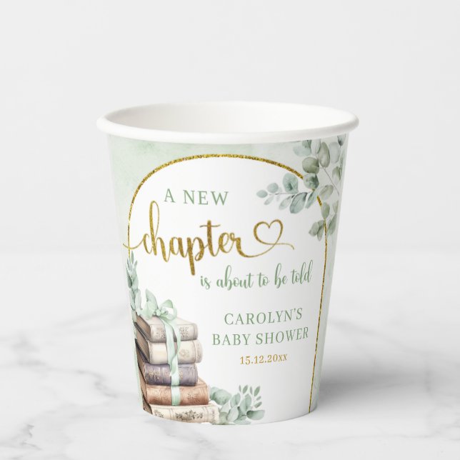 Greenery Sage Storybook Baby Shower Paper cup (Front)
