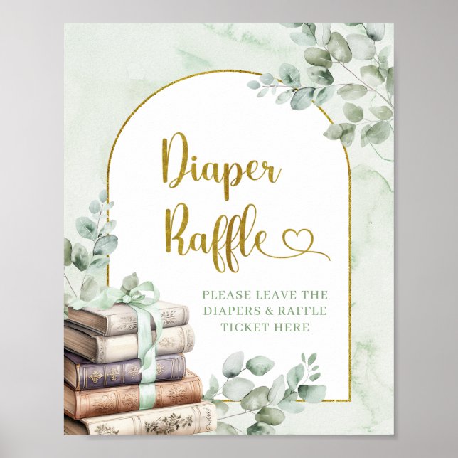 Greenery Sage Storybook Diaper Raffle Poster (Front)
