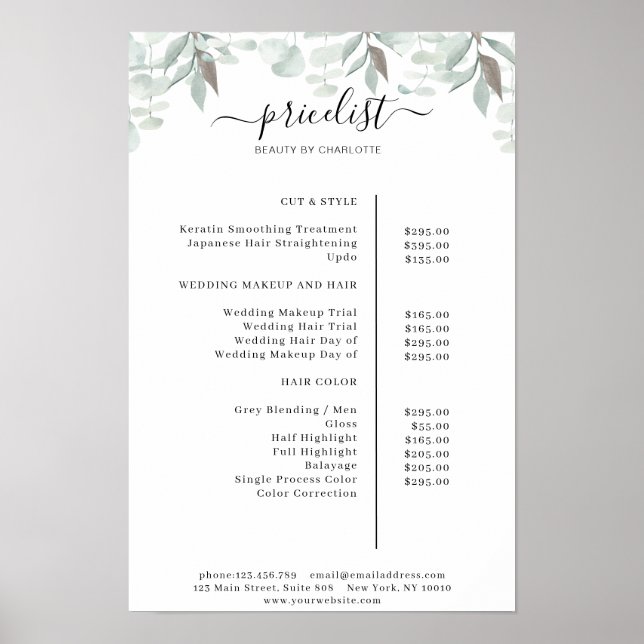 Greenery Salon Price List Poster (Front)