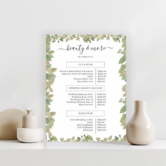Greenery Salon Price List   Poster (Creator Uploaded)