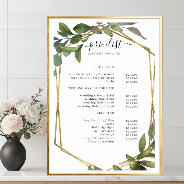 Greenery Salon Price List Poster (Greenery Salon Price List Poster)