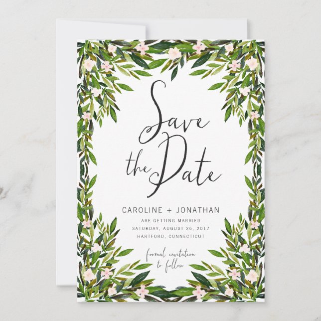 Greenery Save the Date Card (Front)