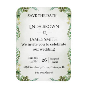 Greenery Save the Date Wedding Invitation – Elegan Magnet