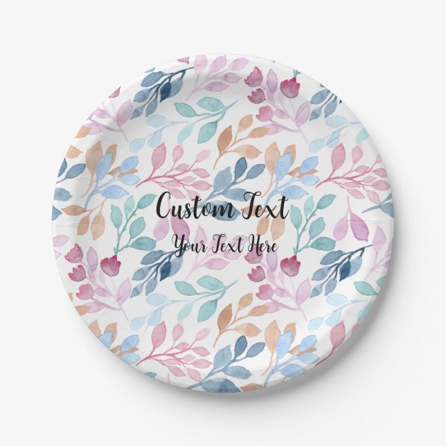 Greenery Script Calligraphy Design Custom Text Paper Plate (Front)
