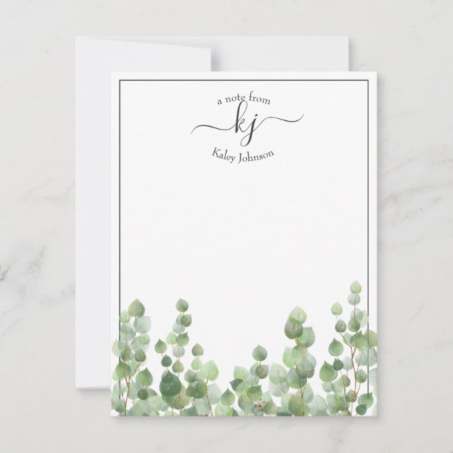 Greenery Script | From The Desk Of Note Card (Front)