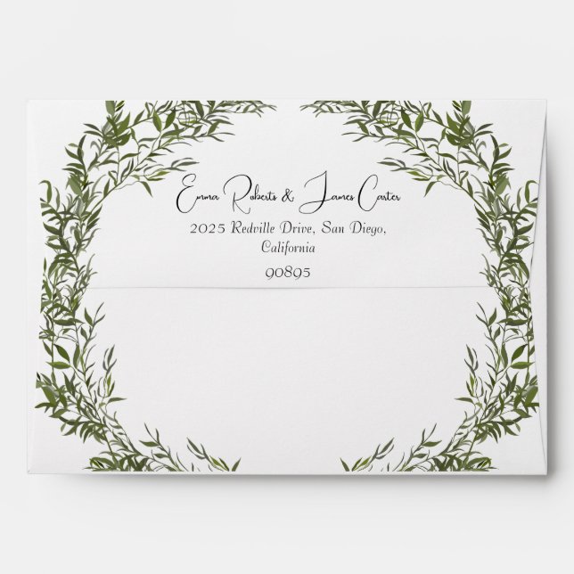 Greenery Script Minimal Wedding Envelope (Back (Top Flap))