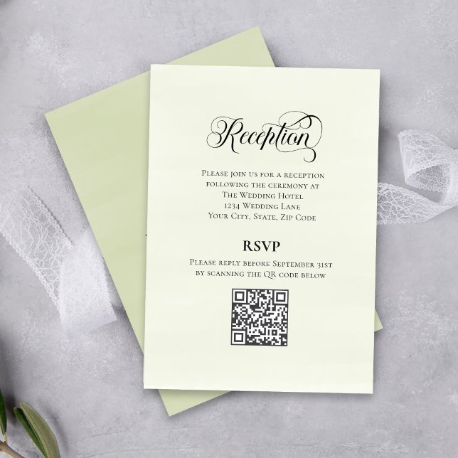 Greenery Script Wedding QR Code Reception Elegant  Enclosure Card (Elegant reception details with QR code for easy guest info access.)