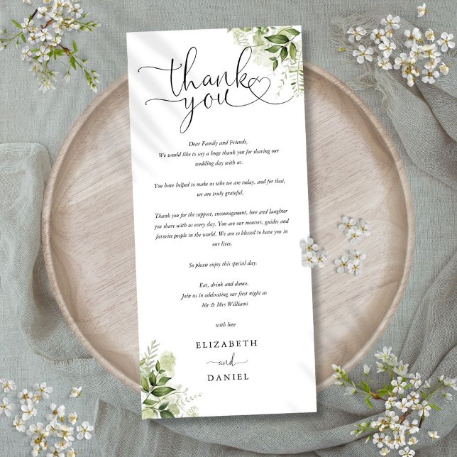 Greenery Script Wedding Thank You Place Card (Greenery Script Wedding Thank You Place Card)