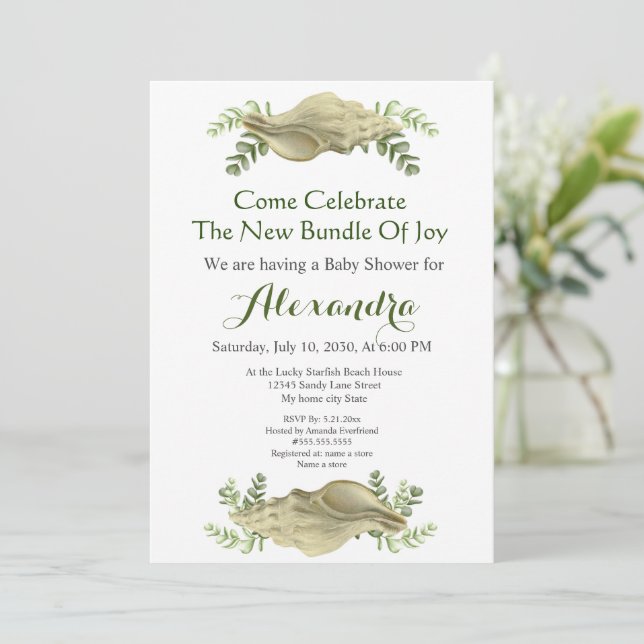 Greenery Seashell Cream Shells Coastal Baby Shower (Standing Front)