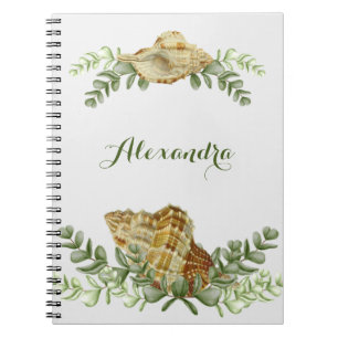 Greenery Seashell Nautical Cream Shells Coastal Notebook