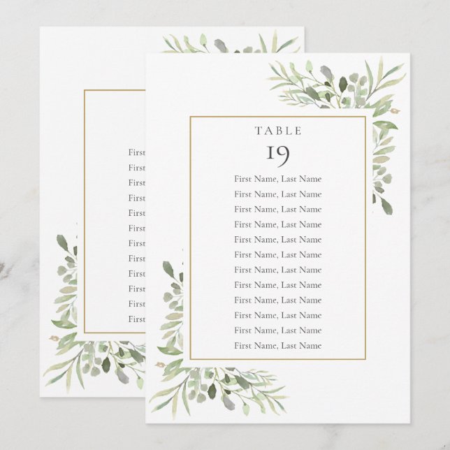 Greenery Seating Chart 2 Sided Table Number (Front/Back)