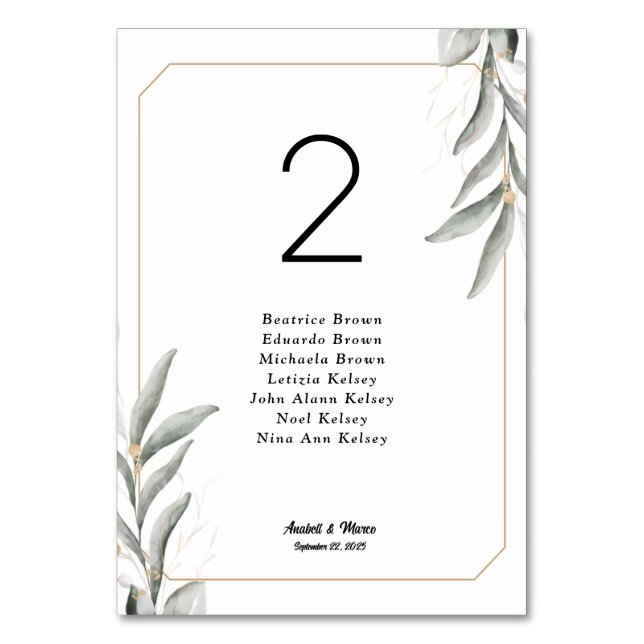 Greenery Seating Chart Cards (Front)