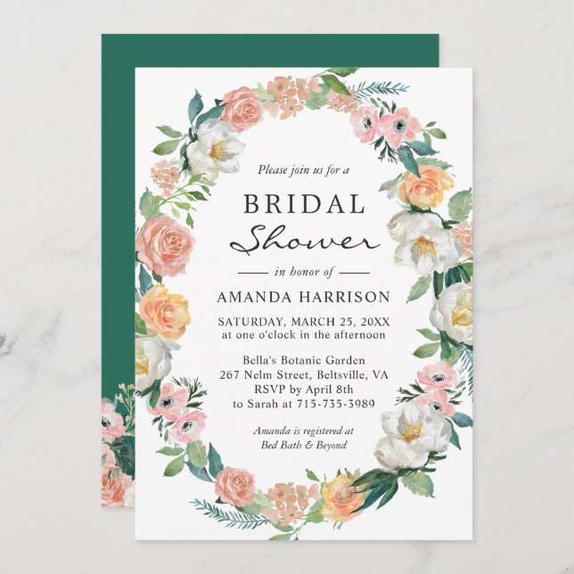 Greenery Secret Garden Floral Wreath Bridal Shower Invitation (Front/Back)