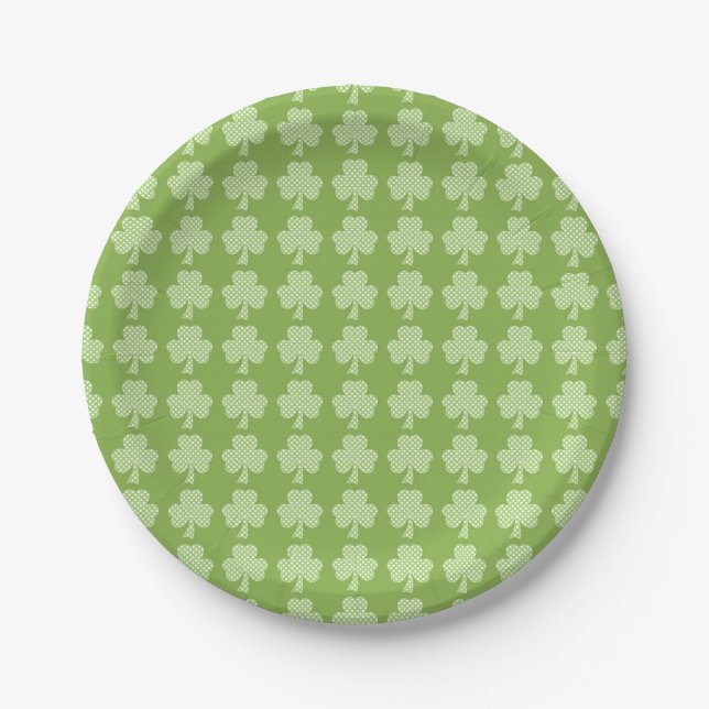 Greenery Shamrock Clover Polka dots Patrick's Day Paper Plate (Front)