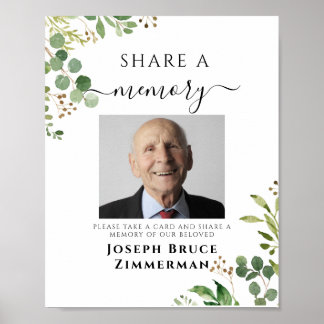 Greenery Share a Memory Funeral Memorial Photo Poster